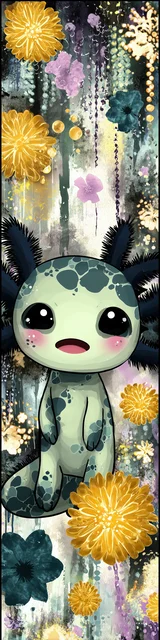 Free kawaii axolotl bookmark featuring a pale green kawaii axolotl